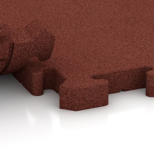 Großaufnahme vom Verbindungssystem von WARCO-Boden 3476 - Playground flooring im Farbdesign Brick red. Abmessungen 100 x 100 x 4 cm | 1,00 m².