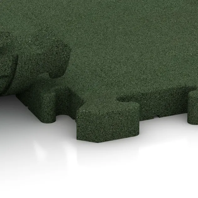 Großaufnahme vom Verbindungssystem von WARCO-Boden 4072 - Dog floor tile im Farbdesign Grass Green. Abmessungen 1000 x 1000 x 40 mm.