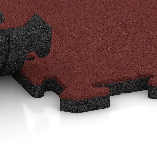 Großaufnahme vom Verbindungssystem von WARCO-Boden 4633 - Outdoor click tile im Farbdesign Coral Red. Abmessungen 500 x 500 x 30 mm.