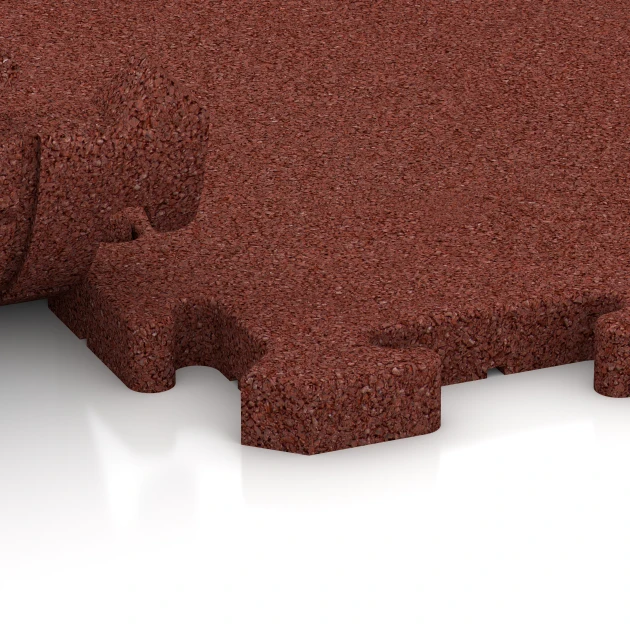 Großaufnahme vom Verbindungssystem von WARCO-Boden 2786 - Dog floor tile im Farbdesign Brick red. Abmessungen 50 x 50 x 3 cm | 0,25 m².