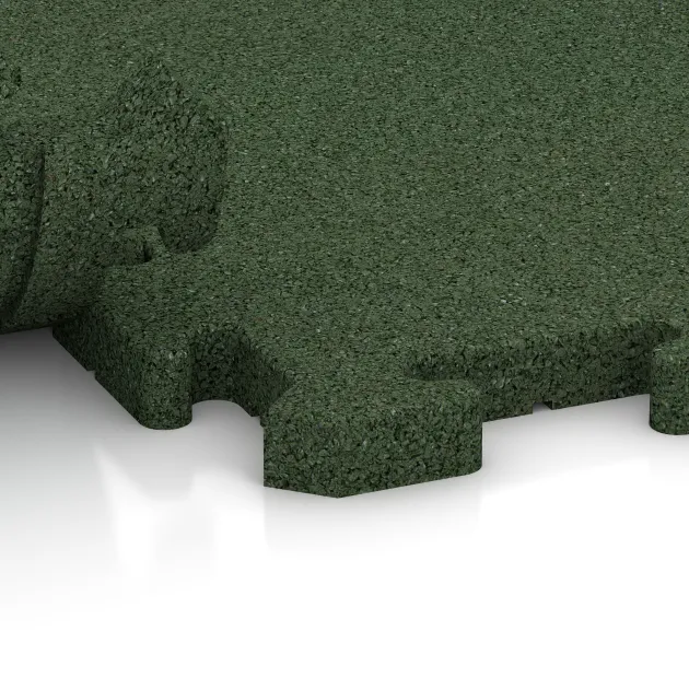 Großaufnahme vom Verbindungssystem von WARCO-Boden 2805 - Dog sports floor HD im Farbdesign Grass Green. Abmessungen 500 x 500 x 30 mm.
