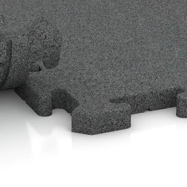 Großaufnahme vom Verbindungssystem von WARCO-Boden 3375 - Fitness Floor Protection Mat im Farbdesign Slate grey. Abmessungen 1000 x 1000 x 30 mm.