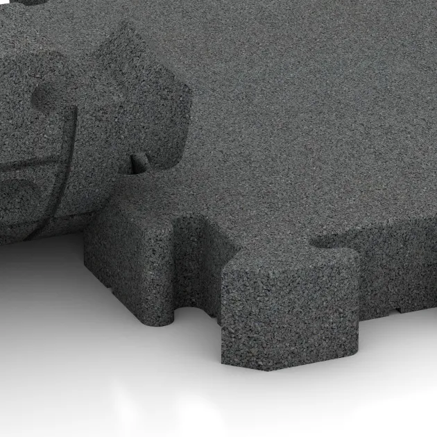 Großaufnahme vom Verbindungssystem von WARCO-Boden 3189 - Rubber paving im Farbdesign Slate grey. Abmessungen 500 x 500 x 60 mm.