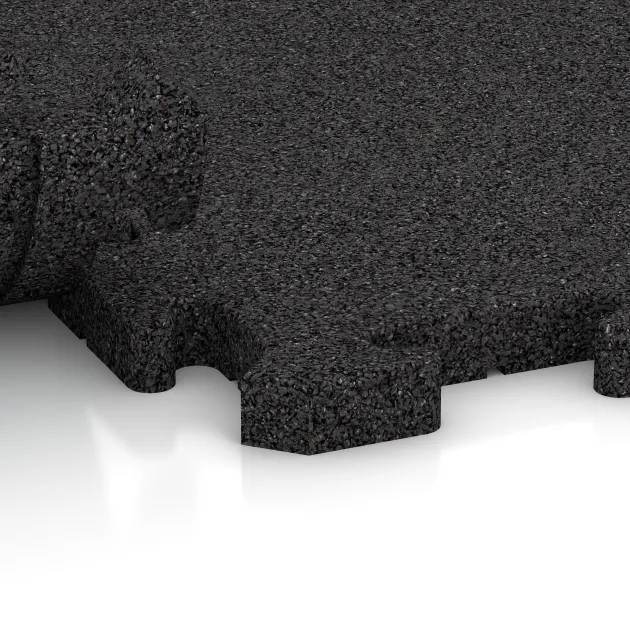 Großaufnahme vom Verbindungssystem von WARCO-Boden 5085 - Corner Tile HD im Farbdesign Anthracite. Abmessungen 485 x 485 x 30 mm.