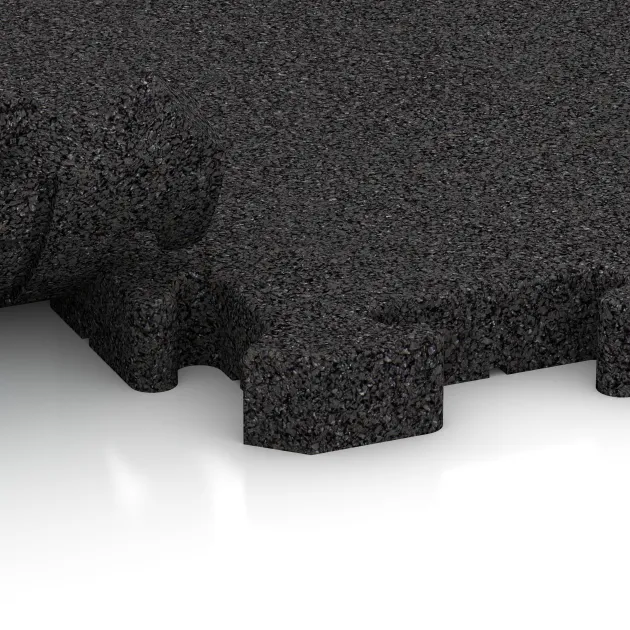 Großaufnahme vom Verbindungssystem von WARCO-Boden 5163 - Corner Tile HD im Farbdesign Anthracite. Abmessungen 485 x 485 x 40 mm.