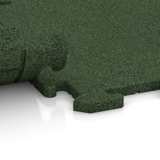 Großaufnahme vom Verbindungssystem von WARCO-Boden 3913 - Dog floor tile im Farbdesign Grass green. Abmessungen 500 x 500 x 18 mm.