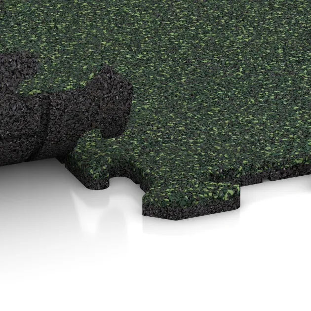 Großaufnahme vom Verbindungssystem von WARCO-Boden 3928 - Dog floor tile im Farbdesign English Lawn. Abmessungen 1000 x 1000 x 18 mm.
