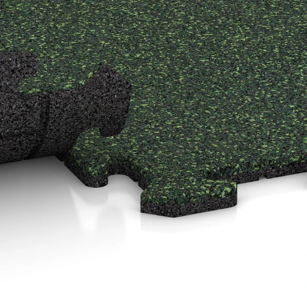 Großaufnahme vom Verbindungssystem von WARCO-Boden 0317 - Fitness Floor Mat 18 mm im Farbdesign English Lawn. Abmessungen 100 x 100 x 1,8 cm | 1,00 m².