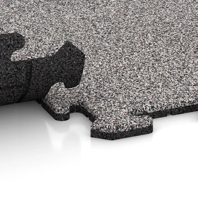 Großaufnahme vom Verbindungssystem von WARCO-Boden 4606 - Dog sports floor HD im Farbdesign Grey Melange. Abmessungen 1000 x 1000 x 18 mm.