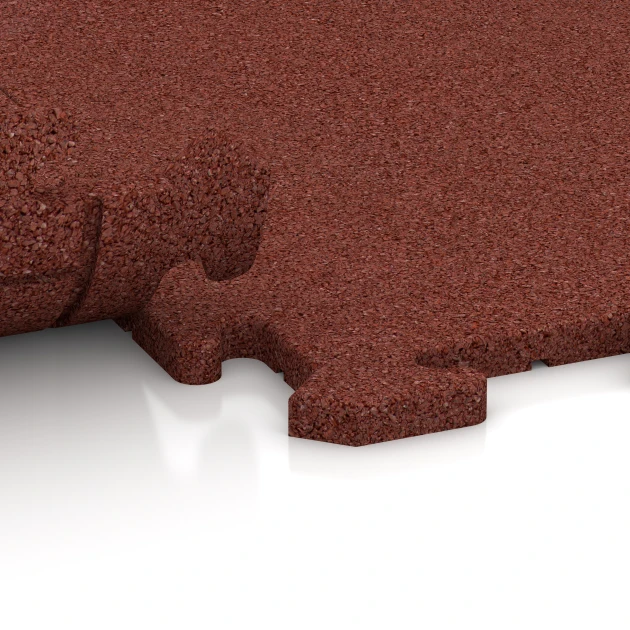 Großaufnahme vom Verbindungssystem von WARCO-Boden 3954 - Dog floor tile im Farbdesign Brick red. Abmessungen 100 x 100 x 1,8 cm | 1,00 m².