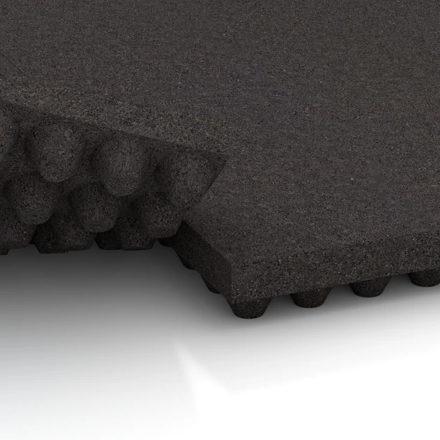 Großaufnahme vom Verbindungssystem von WARCO-Boden 3643 - Luxury stable mat im Farbdesign Anthracite. Abmessungen 100 × 50 × 5,5 cm.