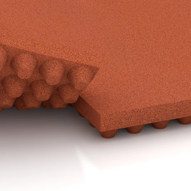 Großaufnahme vom Verbindungssystem von WARCO-Boden 3644 - Luxury stable mat im Farbdesign Brick red. Abmessungen 100 × 50 × 5,5 cm.