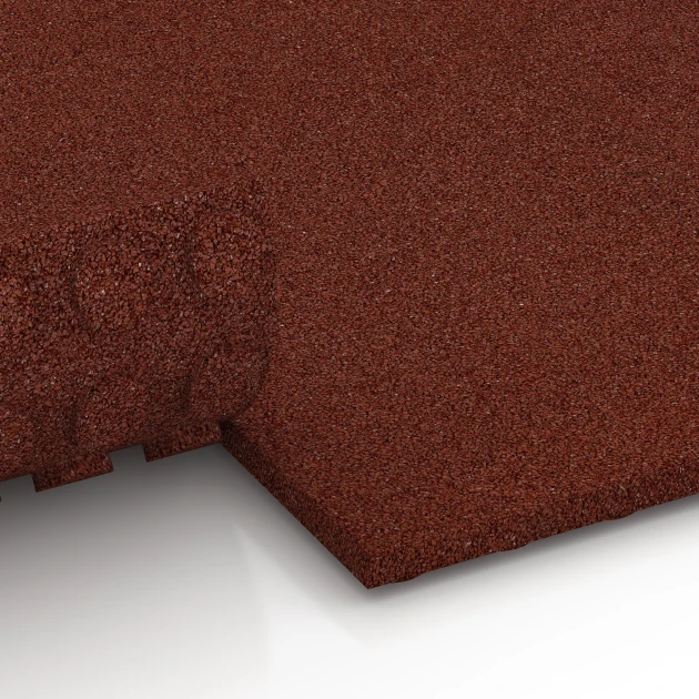 Großaufnahme vom Verbindungssystem von WARCO-Boden 6645 - Stallplatte im Farbdesign Brick red. Abmessungen 100 x 50 x 3 cm.