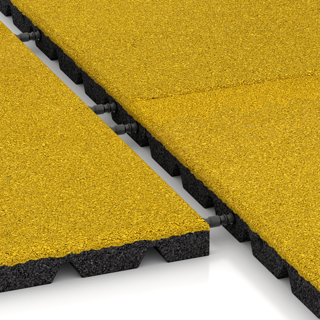 Großaufnahme vom Verbindungssystem von WARCO-Boden 0558 - Terrace tile 3 cm im Farbdesign Lemon Yellow. Abmessungen 500 x 500 x 30 mm.