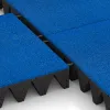 Großaufnahme vom Verbindungssystem von WARCO-Boden 0733 - Playground safety tile im Farbdesign Gentian Blue. Abmessungen 500 x 500 x 100 mm.