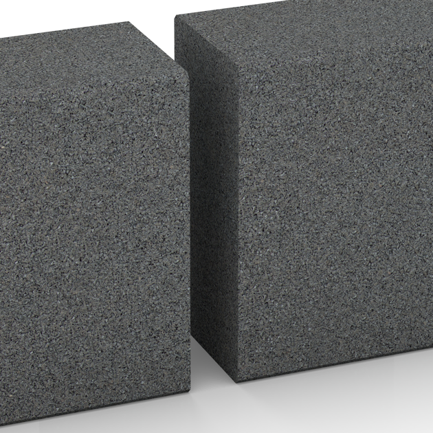 Großaufnahme vom Verbindungssystem von WARCO-Boden 2601 - Rubber granulate block step im Farbdesign Slate grey. Abmessungen 1000 x 300 x 150 mm.