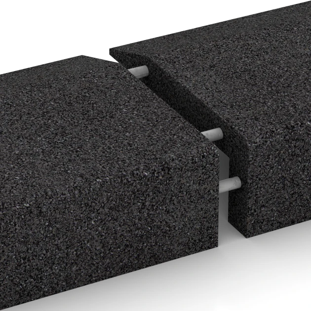 Großaufnahme vom Verbindungssystem von WARCO-Boden 2607 - Rubber Edge Liner im Farbdesign Anthracite. Abmessungen 100 × 40 cm | 5/15 cm.
