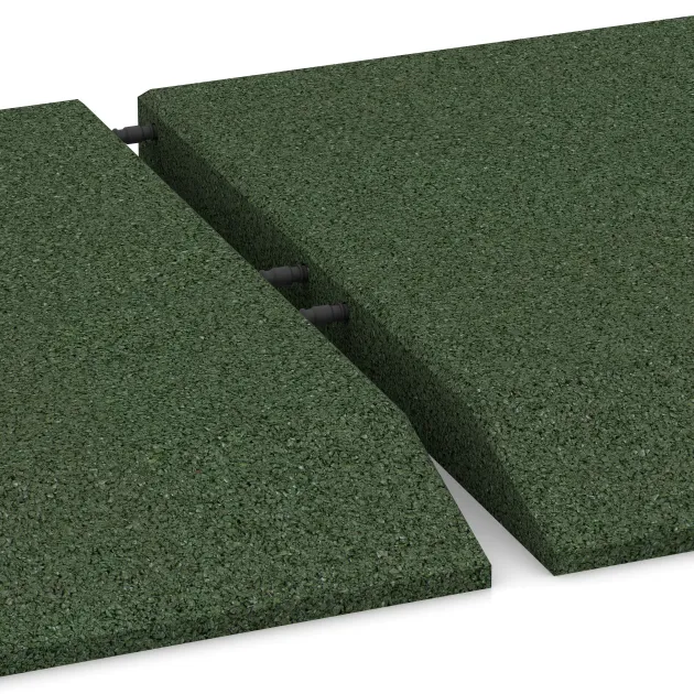 Großaufnahme vom Verbindungssystem von WARCO-Boden 0434 - Edge tile (one chamfered side) im Farbdesign Grass Green. Abmessungen 500 x 500 x 45 mm.