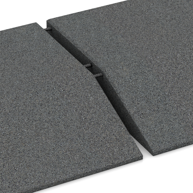 Großaufnahme vom Verbindungssystem von WARCO-Boden 0460 - Edge tile (one chamfered side) im Farbdesign Slate grey. Abmessungen 500 x 500 x 100 mm.