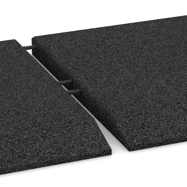 Großaufnahme vom Verbindungssystem von WARCO-Boden 0473 - Corner tile (two chamfered sides) im Farbdesign Anthracite. Abmessungen 500 x 500 x 40 mm.