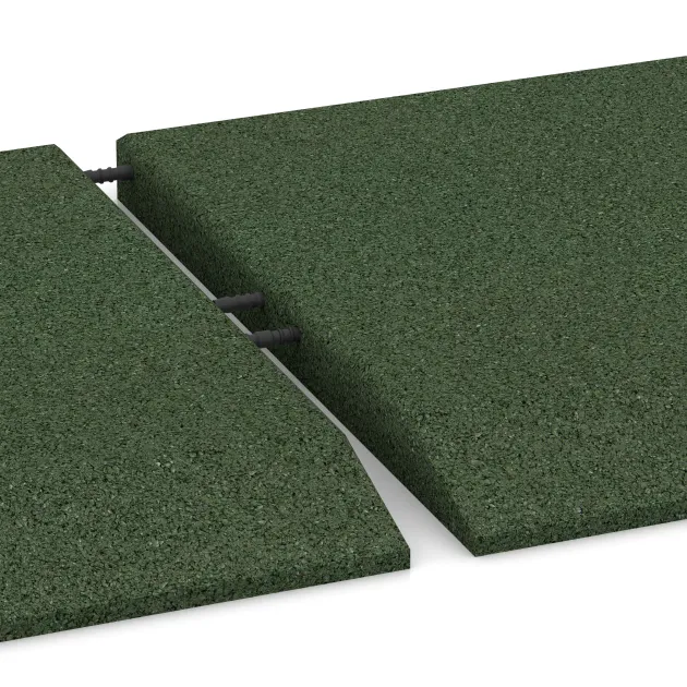 Großaufnahme vom Verbindungssystem von WARCO-Boden 0471 - Corner tile (two chamfered sides) im Farbdesign Grass Green. Abmessungen 500 x 500 x 40 mm.