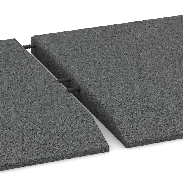 Großaufnahme vom Verbindungssystem von WARCO-Boden 0472 - Corner tile (two chamfered sides) im Farbdesign Slate grey. Abmessungen 500 x 500 x 40 mm.