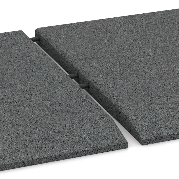 Großaufnahme vom Verbindungssystem von WARCO-Boden 0466 - Corner tile (two chamfered sides) im Farbdesign Slate grey. Abmessungen 500 x 500 x 30 mm.