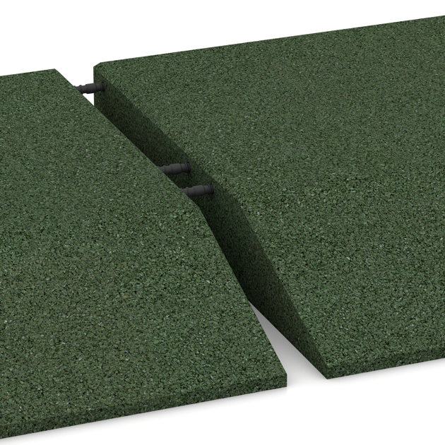 Großaufnahme vom Verbindungssystem von WARCO-Boden 0495 - Corner tile (two chamfered sides) im Farbdesign Grass Green. Abmessungen 500 x 500 x 80 mm.