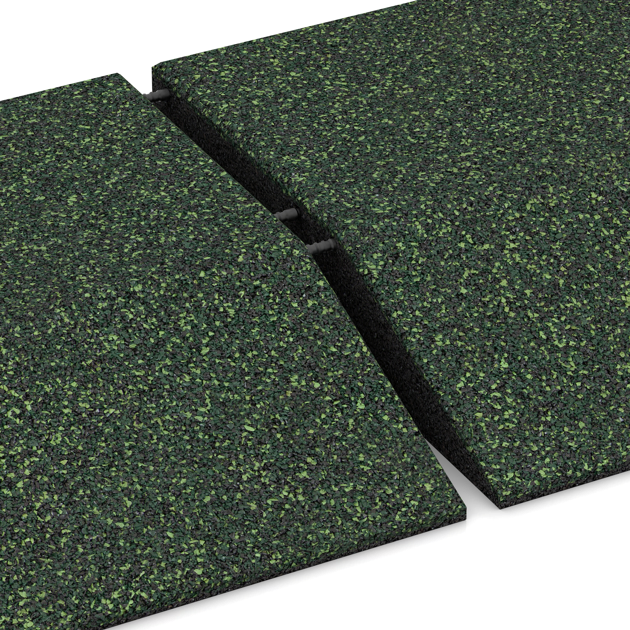 Großaufnahme vom Verbindungssystem von WARCO-Boden 3832 - Corner tile (two chamfered sides) im Farbdesign English Lawn. Abmessungen 500 x 500 x 100 mm.