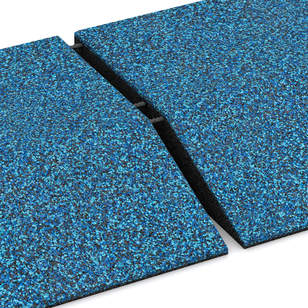 Großaufnahme vom Verbindungssystem von WARCO-Boden 3835 - Corner tile (two chamfered sides) im Farbdesign Atlantic. Abmessungen 500 x 500 x 100 mm.