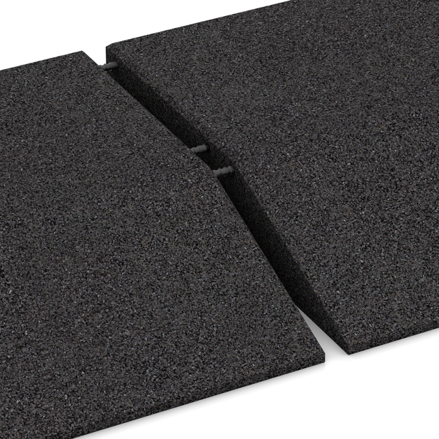 Großaufnahme vom Verbindungssystem von WARCO-Boden 0503 - Corner tile (two chamfered sides) im Farbdesign Anthracite. Abmessungen 500 x 500 x 100 mm.