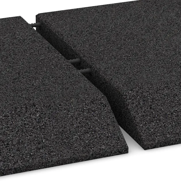 Großaufnahme vom Verbindungssystem von WARCO-Boden 0491 - Corner tile (two chamfered sides) im Farbdesign Anthracite. Abmessungen 500 x 500 x 65 mm.