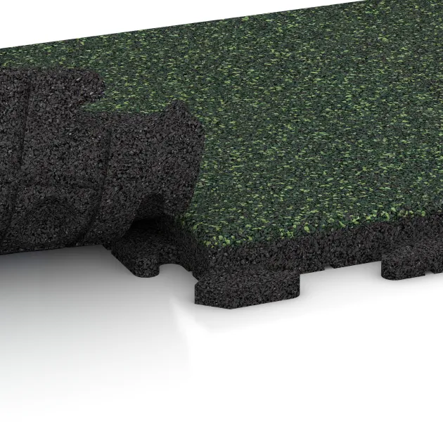 Großaufnahme vom Verbindungssystem von WARCO-Boden 5796 - Event Floor im Farbdesign English Lawn. Abmessungen 500 x 500 x 40 mm.