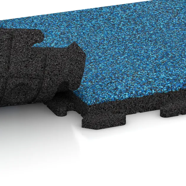 Großaufnahme vom Verbindungssystem von WARCO-Boden 1296 - Terrace tile Classic im Farbdesign Atlantic. Abmessungen 500 x 500 x 40 mm.