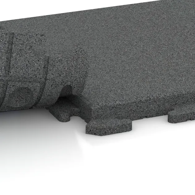 Großaufnahme vom Verbindungssystem von WARCO-Boden 5791 - Event Floor im Farbdesign Slate grey. Abmessungen 500 x 500 x 40 mm.