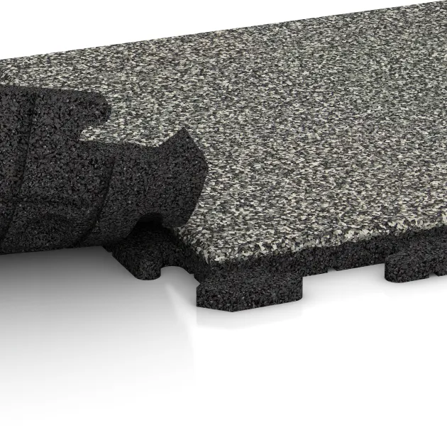 Großaufnahme vom Verbindungssystem von WARCO-Boden 5774 - Event Floor im Farbdesign Gray Granite. Abmessungen 500 x 500 x 30 mm.