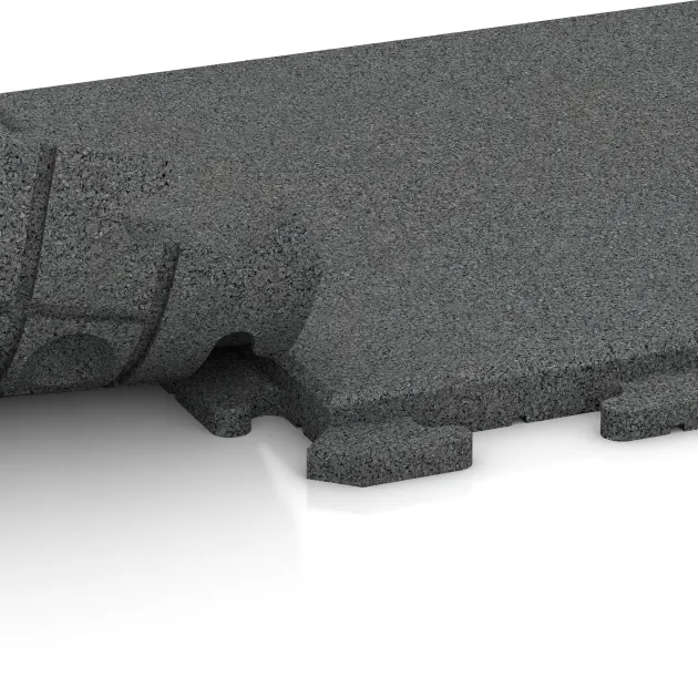 Großaufnahme vom Verbindungssystem von WARCO-Boden 1251 - Terrace tile Classic im Farbdesign Slate grey. Abmessungen 500 x 500 x 30 mm.
