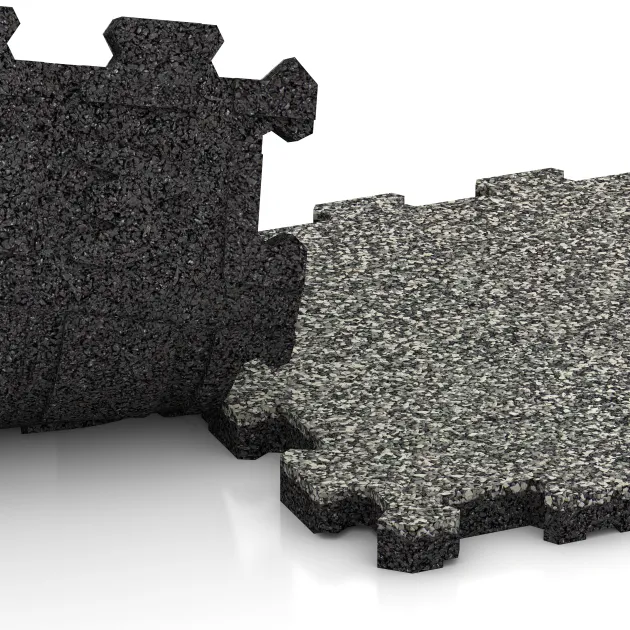 Großaufnahme vom Verbindungssystem von WARCO-Boden 5737 - Exhibition floor interlocking tile im Farbdesign Gray Granite. Abmessungen 306 x 306 x 20 mm.