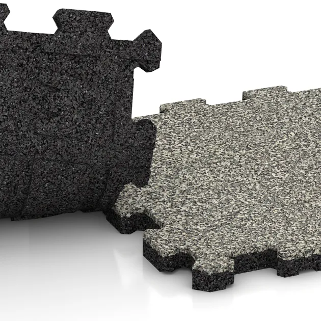 Großaufnahme vom Verbindungssystem von WARCO-Boden 5424 - Stair covering im Farbdesign Light Granite. Abmessungen 306 x 306 x 20 mm.