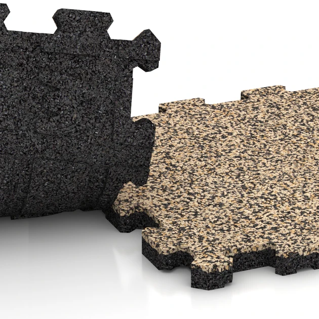 Großaufnahme vom Verbindungssystem von WARCO-Boden 3713 - Fitness Mat Premium 2 cm im Farbdesign Travertine. Abmessungen 30,6 x 30,6 x 2 cm | 0,094 m².