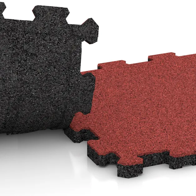 Großaufnahme vom Verbindungssystem von WARCO-Boden 5999 - Rubber click tile im Farbdesign Rose. Abmessungen 306 x 306 x 20 mm.