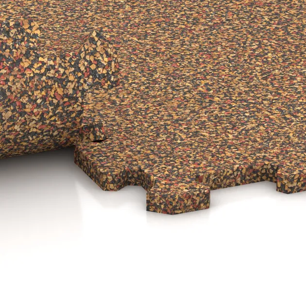 Großaufnahme vom Verbindungssystem von WARCO-Boden 0962 - Fitness Floor Compact im Farbdesign Terra Cotta. Abmessungen 485 x 485 x 16 mm.