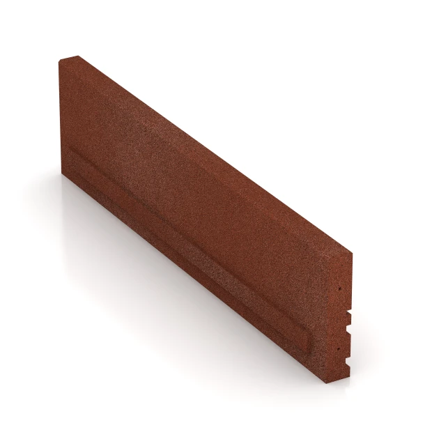 Großaufnahme vom Verbindungssystem von WARCO-Boden 3785 - Rubber Kerb im Farbdesign Brick red. Abmessungen 100 × 5 × 25 cm.