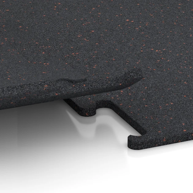 Großaufnahme vom Verbindungssystem von WARCO-Boden 3757 - Fitness Performance Elite Training Floor im Farbdesign Light Red Speckled. Abmessungen 100 x 100 x 1,5 cm | 1,00 m².