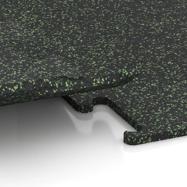 Großaufnahme vom Verbindungssystem von WARCO-Boden 3759 - Fitness Performance Elite Training Floor im Farbdesign Light Green Speckled. Abmessungen 100 x 100 x 1,5 cm | 1,00 m².