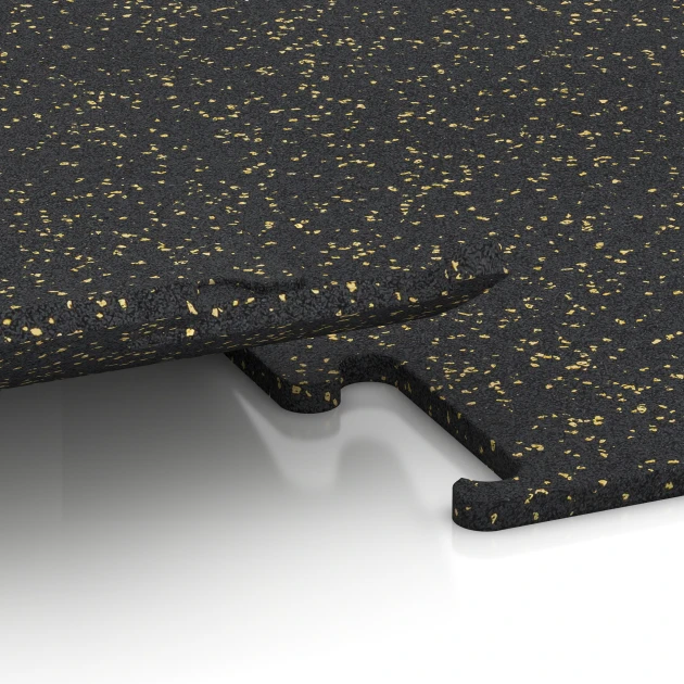 Großaufnahme vom Verbindungssystem von WARCO-Boden 3756 - Fitness Performance Elite Training Floor im Farbdesign Light Yellow Speckled. Abmessungen 100 x 100 x 1,5 cm | 1,00 m².