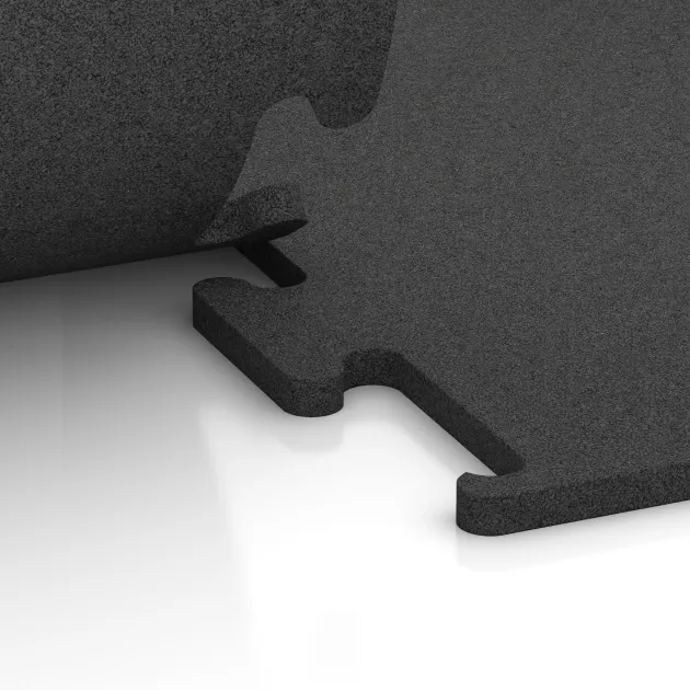 Großaufnahme vom Verbindungssystem von WARCO-Boden 3748 - Fitness Performance Elite Training Floor im Farbdesign Anthracite. Abmessungen 1000 x 1000 x 20 mm.