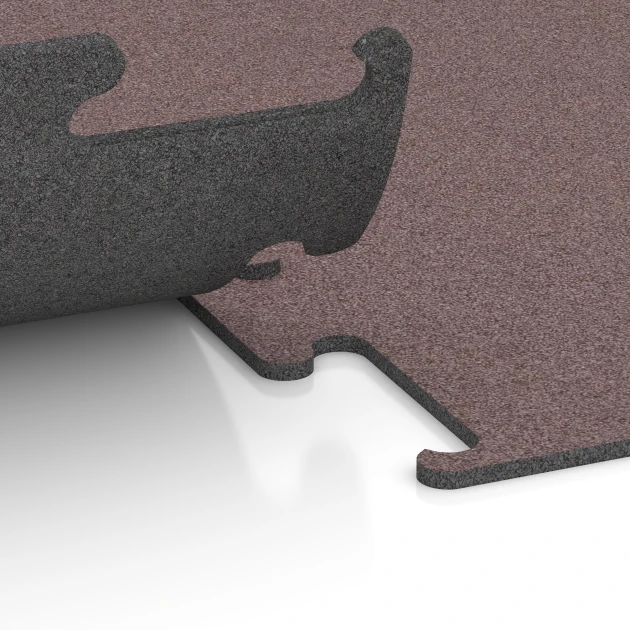 Großaufnahme vom Verbindungssystem von WARCO-Boden 6151 - Fitness Performance Elite Training Floor im Farbdesign Mineral Red. Abmessungen 50 x 50 x 1 cm | 0,25 m².