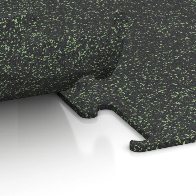 Großaufnahme vom Verbindungssystem von WARCO-Boden 3767 - Fitness Performance Elite Training Floor im Farbdesign Light Green Speckled. Abmessungen 50 x 50 x 1 cm | 0,25 m².