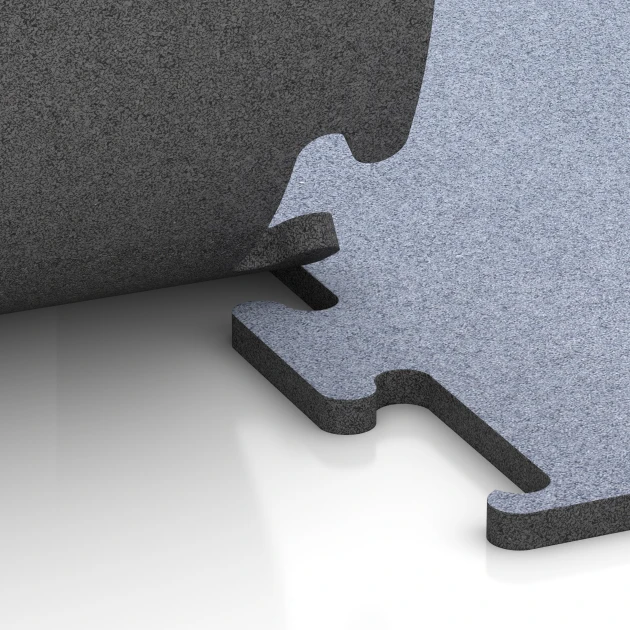 Großaufnahme vom Verbindungssystem von WARCO-Boden 6156 - Fitness Performance Elite Training Floor im Farbdesign Mist Grey. Abmessungen 50 x 50 x 2 cm | 0,25 m².